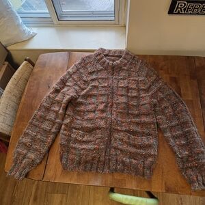 Vintage wool hand made knit cardigan sweater men's medium women's large rust bro